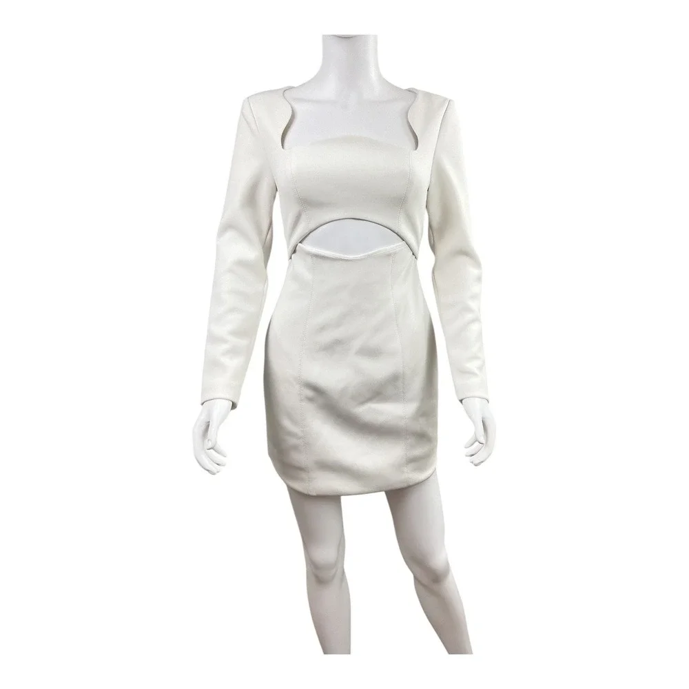 MISHA White Long Sleeve Cutout Square‎ Neck Mini Dress Size US 2